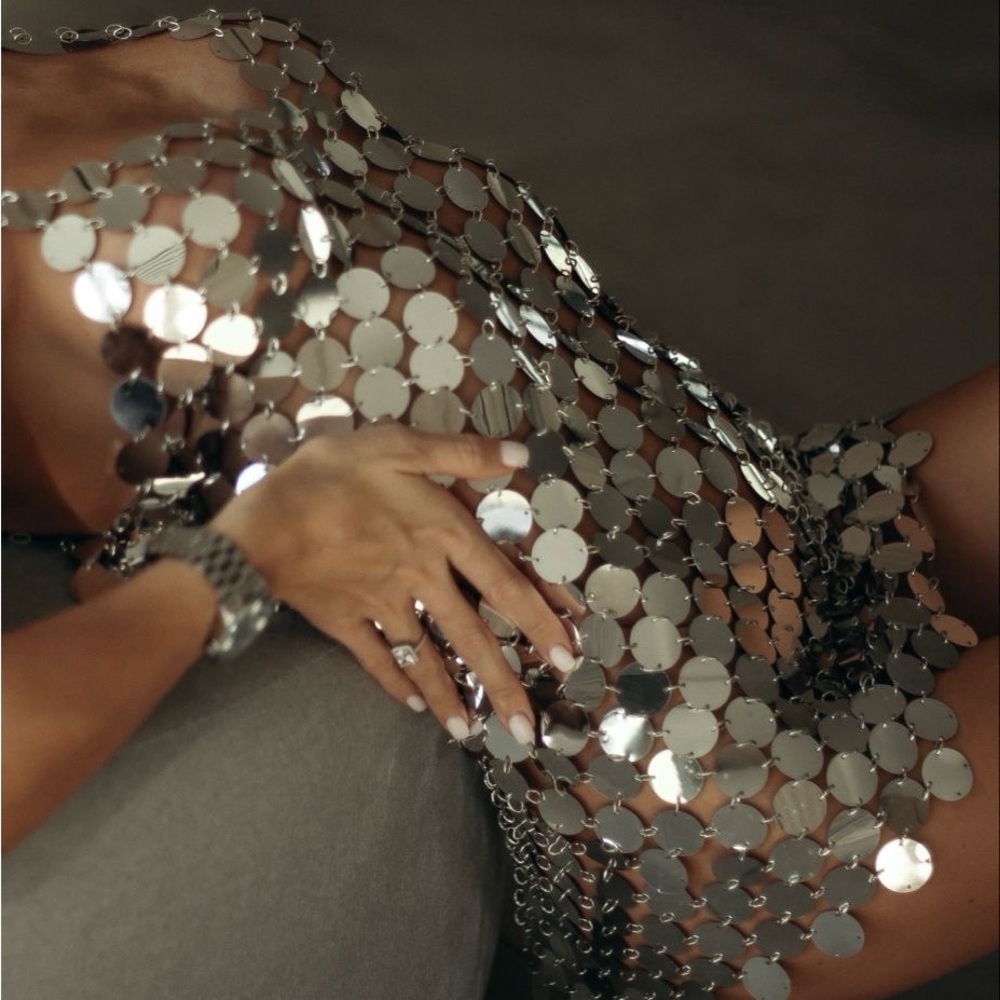 12th Tribe Silver Disc Sequin Chainmail Party Dress NWT RARE